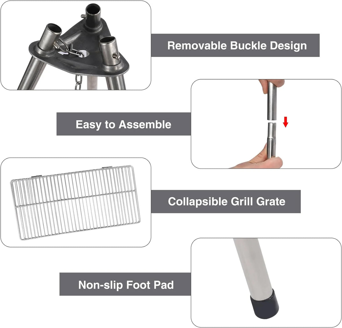 Stainless Steel Campfire Tripod Grill with Grate and Carrying Bag I104