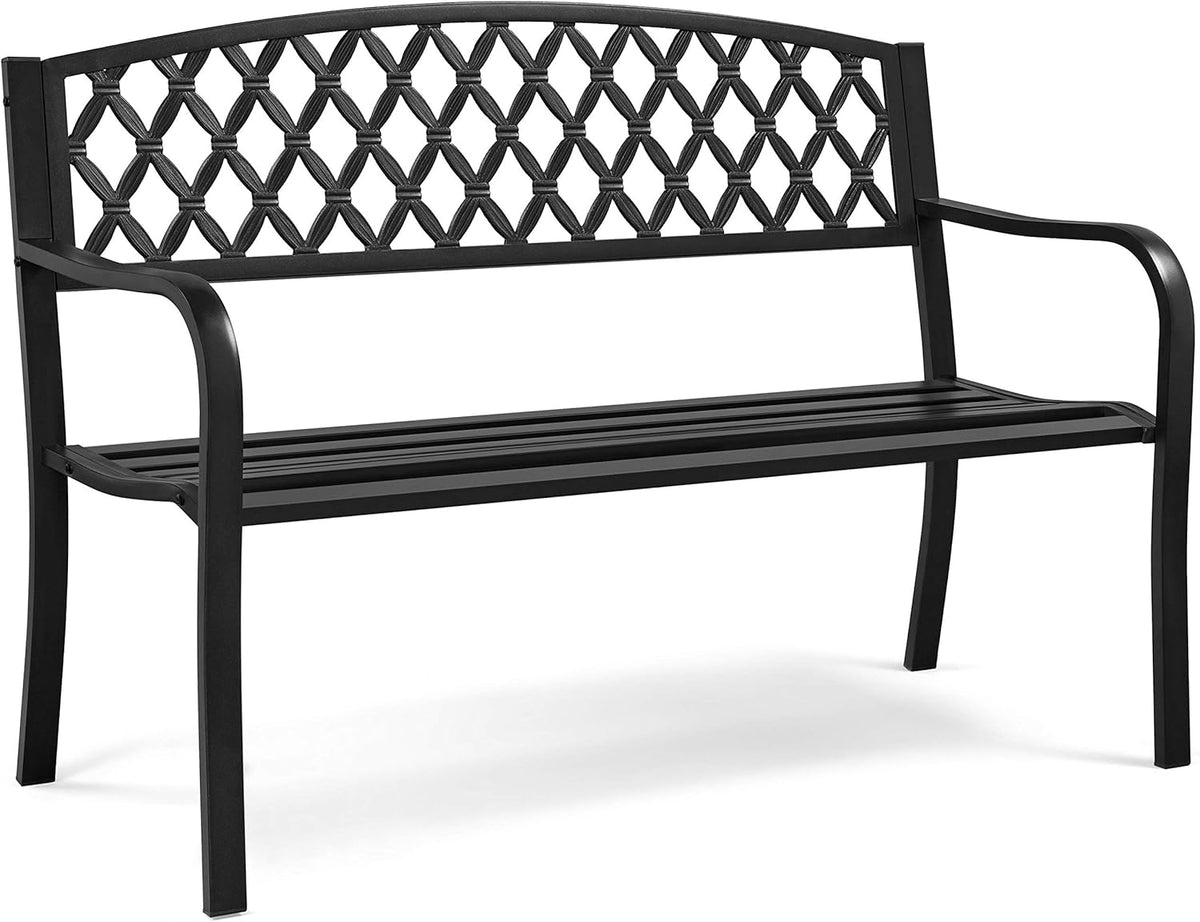 Black Cast Iron Steel Garden Bench with Armrests R967