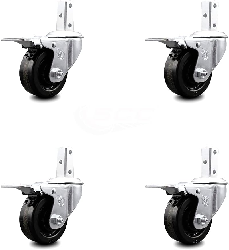 Swivel Square Stem Caster Set 4 with Black Phenolic Wheel E609