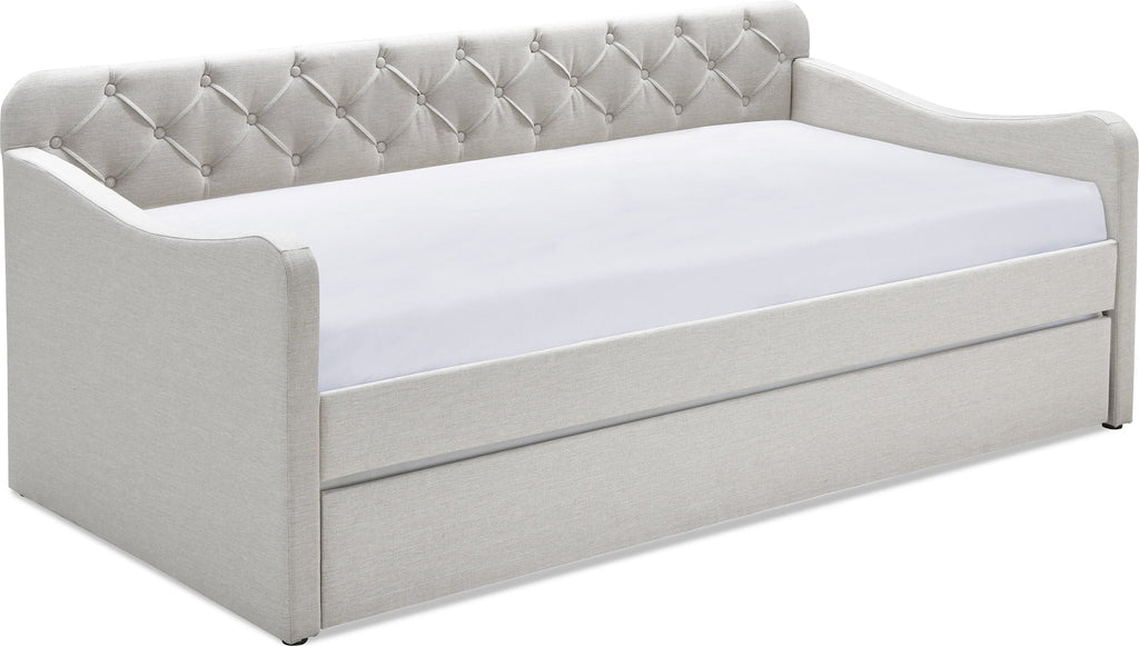Beige Upholstered Twin Size Daybed with Trundle C566