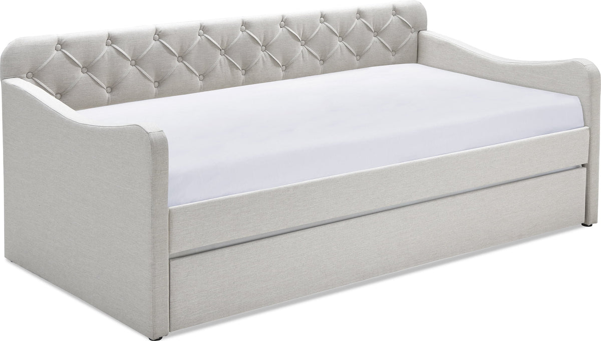 Beige Upholstered Twin Size Daybed with Trundle C566