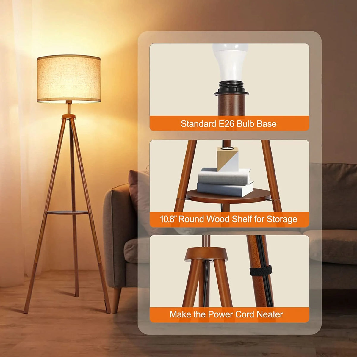 63" Tripod Floor Lamp with Shelves H6607