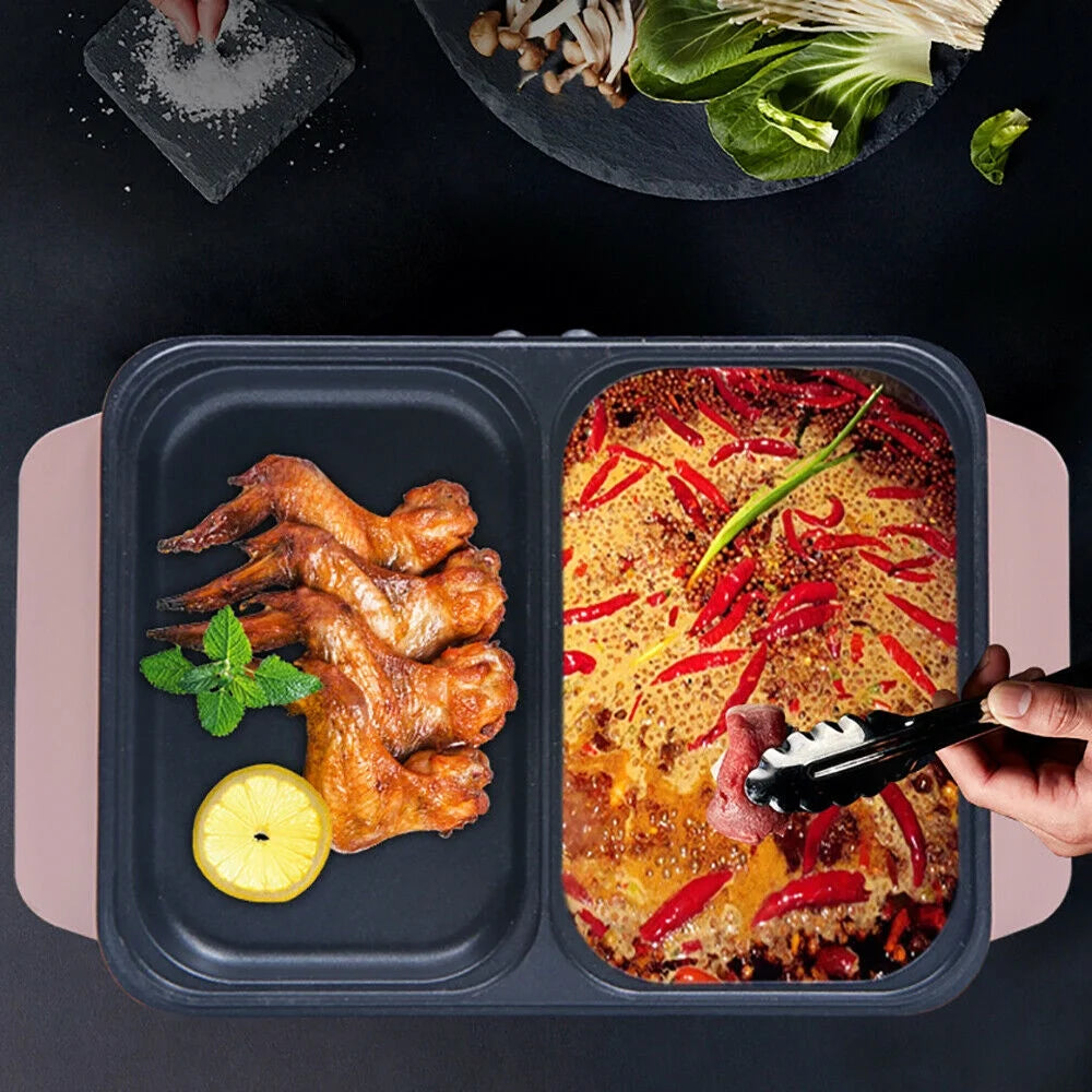 2 in 1 Electric BBQ Grill Pan Hot Pot I8838