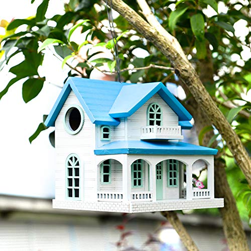 Wooden Birdhouse with Blue Roof O172064