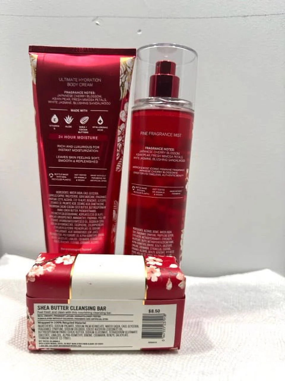 3 Piece Japanese Cherry Blossom Body Cream Fragrance Mist and Cleansing Bar C686561