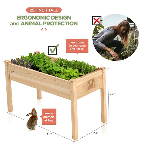 Natural Cedar Wood Elevated Raised Garden Bed 48x24x30 C35336