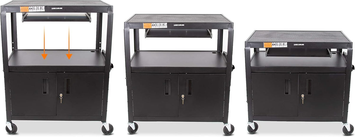 Black Extra Wide AV Cart with Locking Cabinet N286