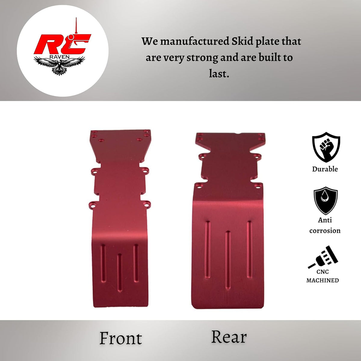 Red Anodized Aluminum Skid Plate and Bumper Set for RC Car, Pack of 2 N723514