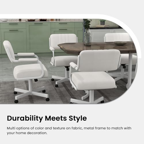 Set of Caster Swivel Tilt Dinning Chairs with Padded Armrest and Metal Frame V71899