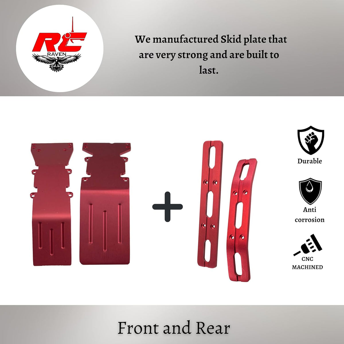 Red Anodized Aluminum Skid Plate and Bumper Set for RC Car, Pack of 2 N723514