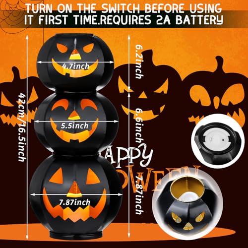3 Tiers Black Metal Jack O Lanterns Light up Pumpkins with LED Candles P464450