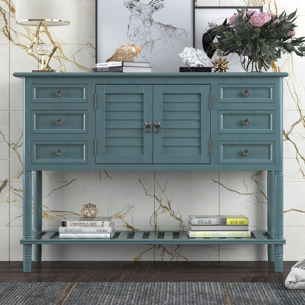 Solid Wood Console Table with 2 Storage Drawers and 1 Shelf, Black L705