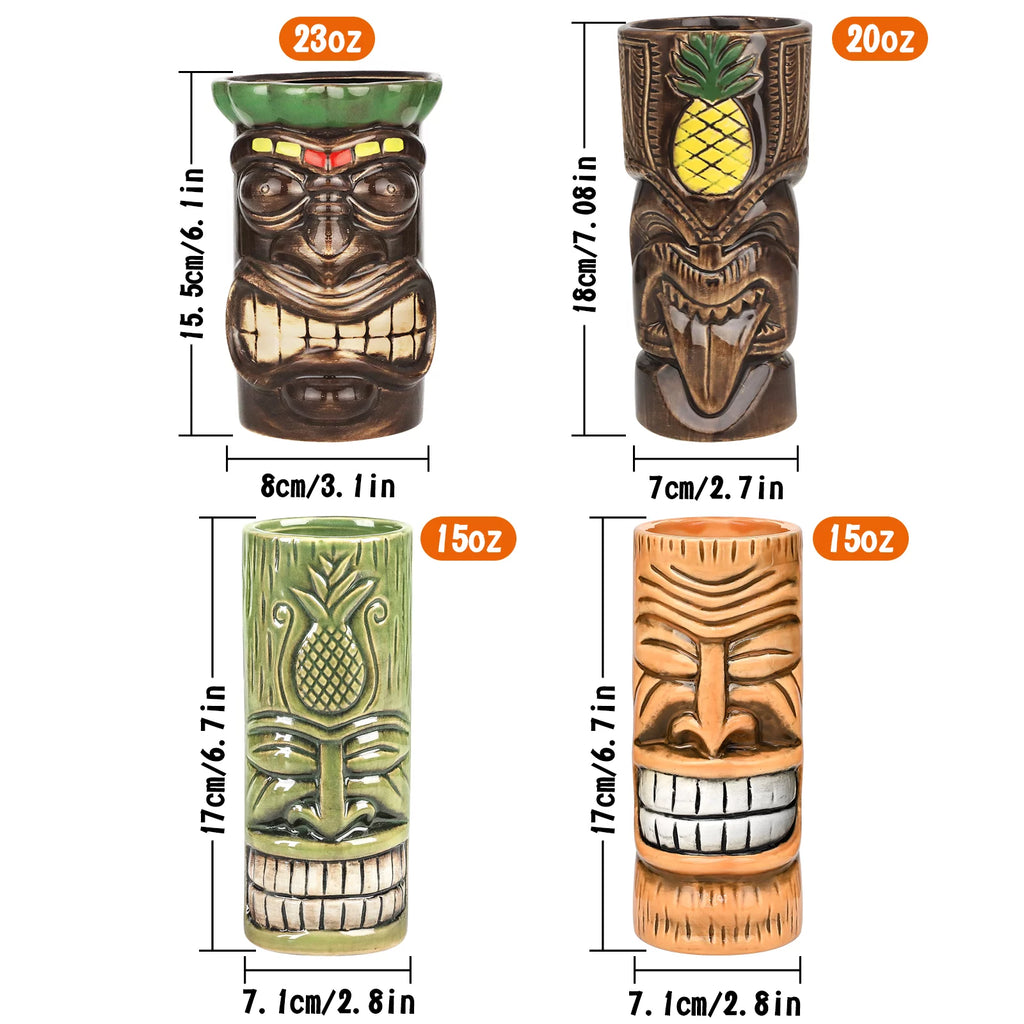 Set of 4 Ceramic Tiki Mugs T18037