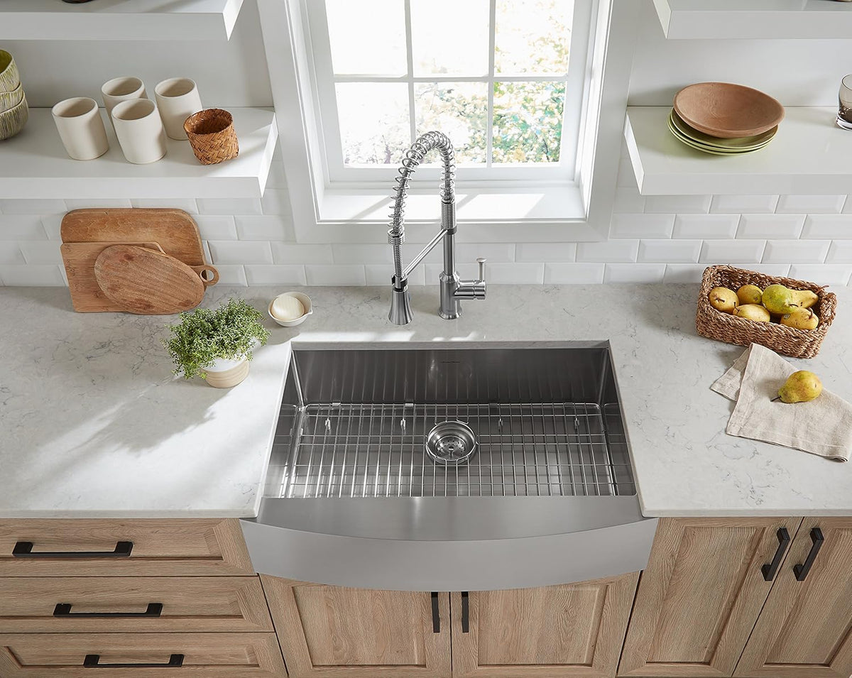 33X22-Inch Apron Stainless Steel Sink with Grid and Drain T6511