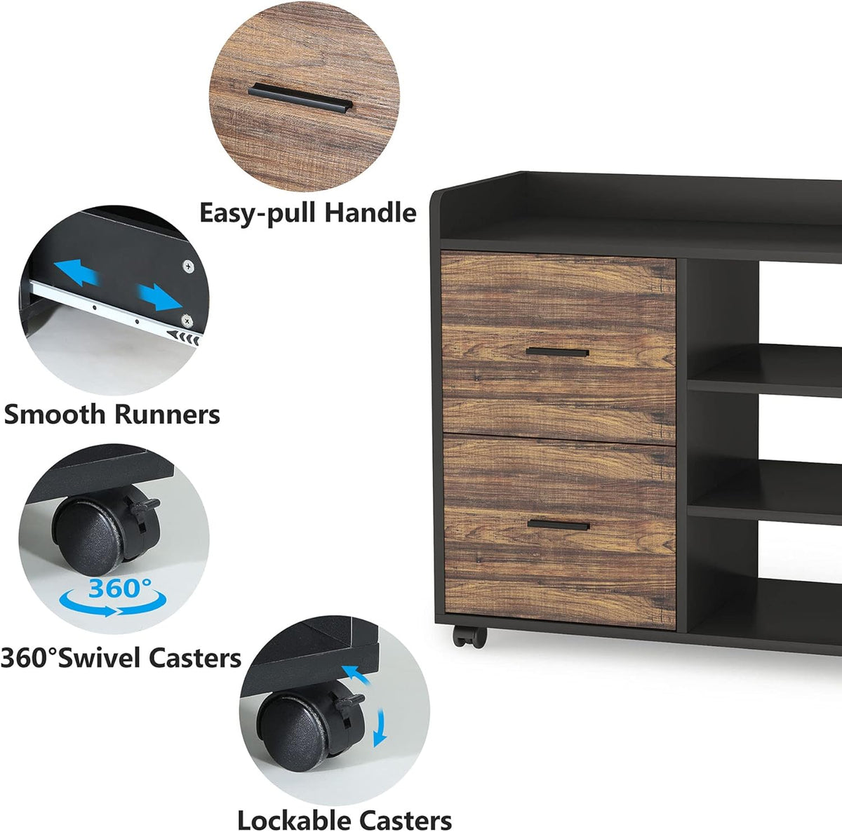 2-Drawer Mobile File Cabinet with 3 Open Shelves A56417
