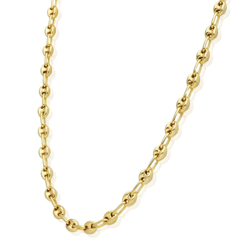 18K Yellow Gold Over Silver 4.5mm Puffed Anchor Mariner Chain Necklace 16"-24" W338767