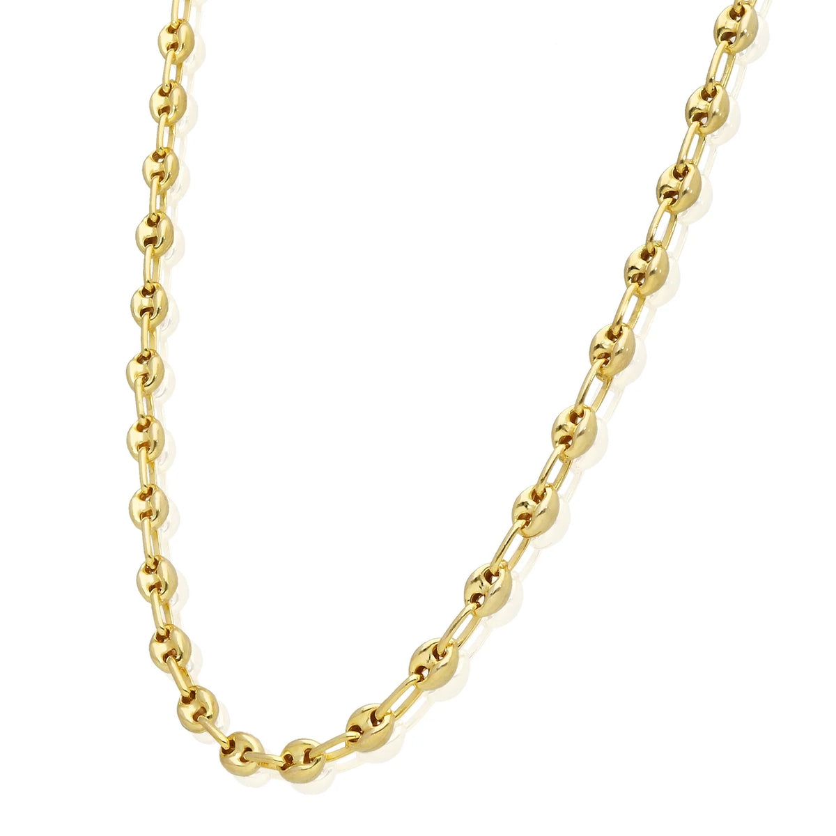 18K Yellow Gold Over Silver 4.5mm Puffed Anchor Mariner Chain Necklace 16"-24" W338767