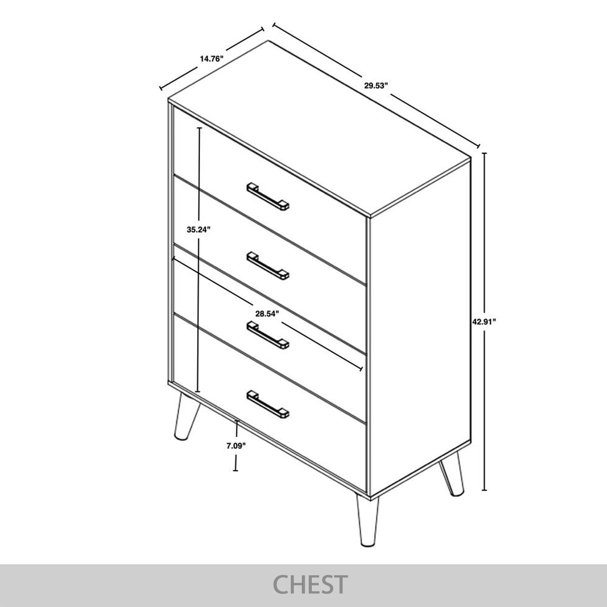 Rustic 4 Drawer Wooden Dresser R740