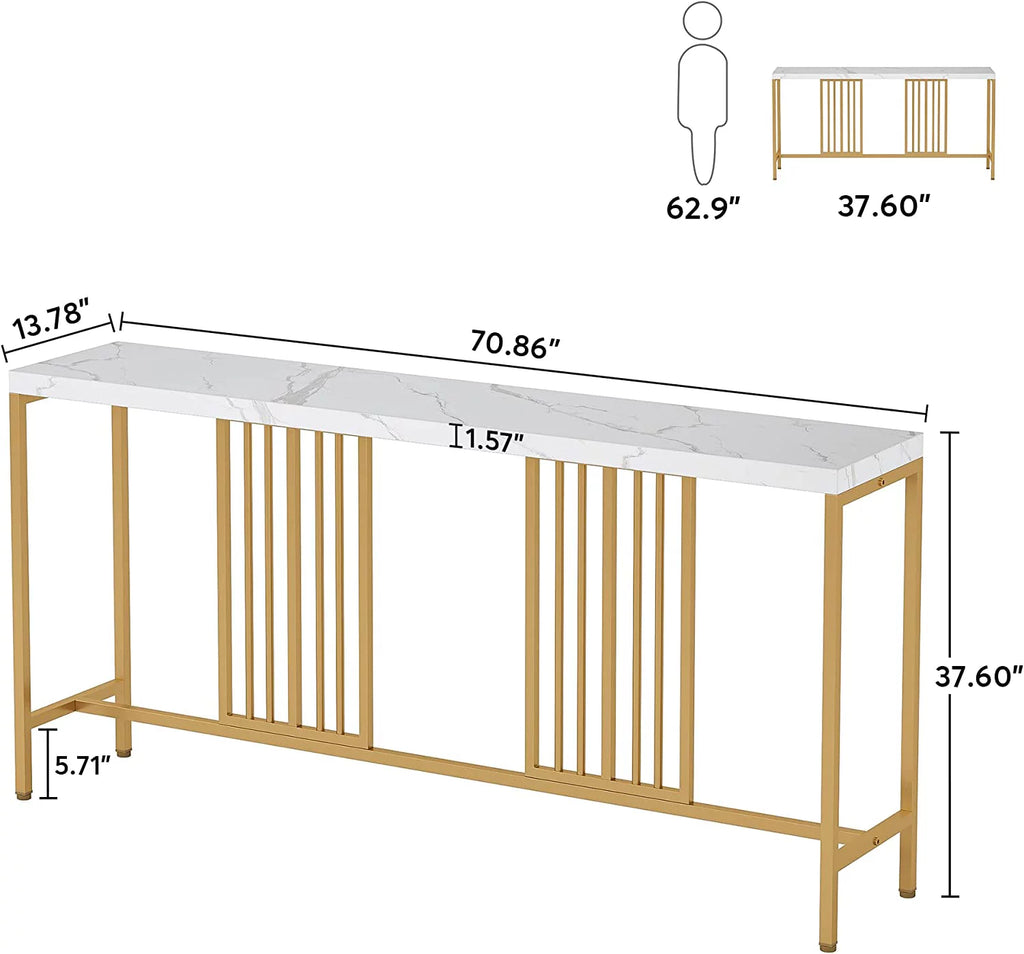 70.9 Inch Extra Long White and Gold Console Table Q384406