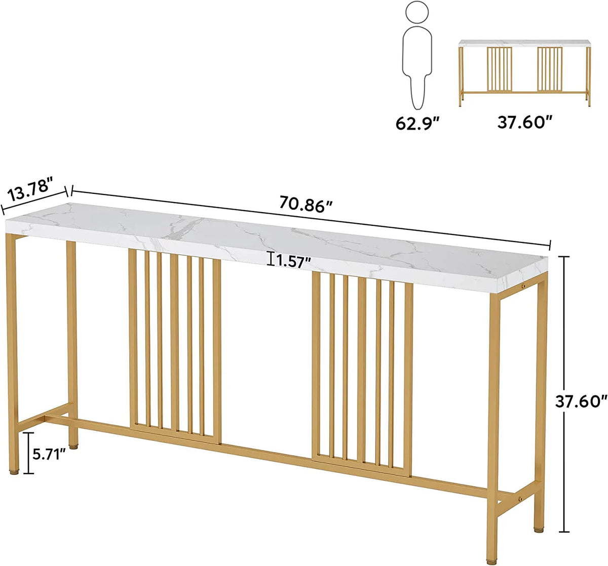 70.9 Inch Extra Long White and Gold Console Table Q384406