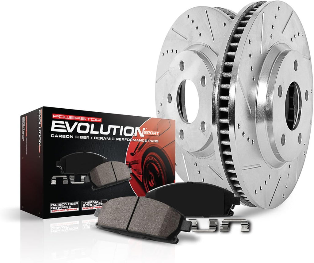 Front Z23 Carbon Fiber Brake Pads with Drilled & Slotted Brake Rotors Kit D273