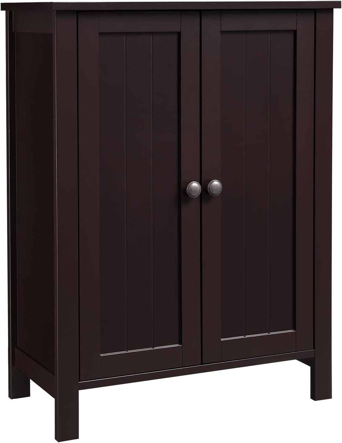 Bathroom Floor Storage Cabinet with Double Door Adjustable Shelf, 23.6 x 11.8 x 31.5 Inches White R87531