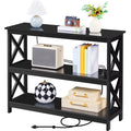 Black 3-Tier Wooden Console Table with Power Outlet F957