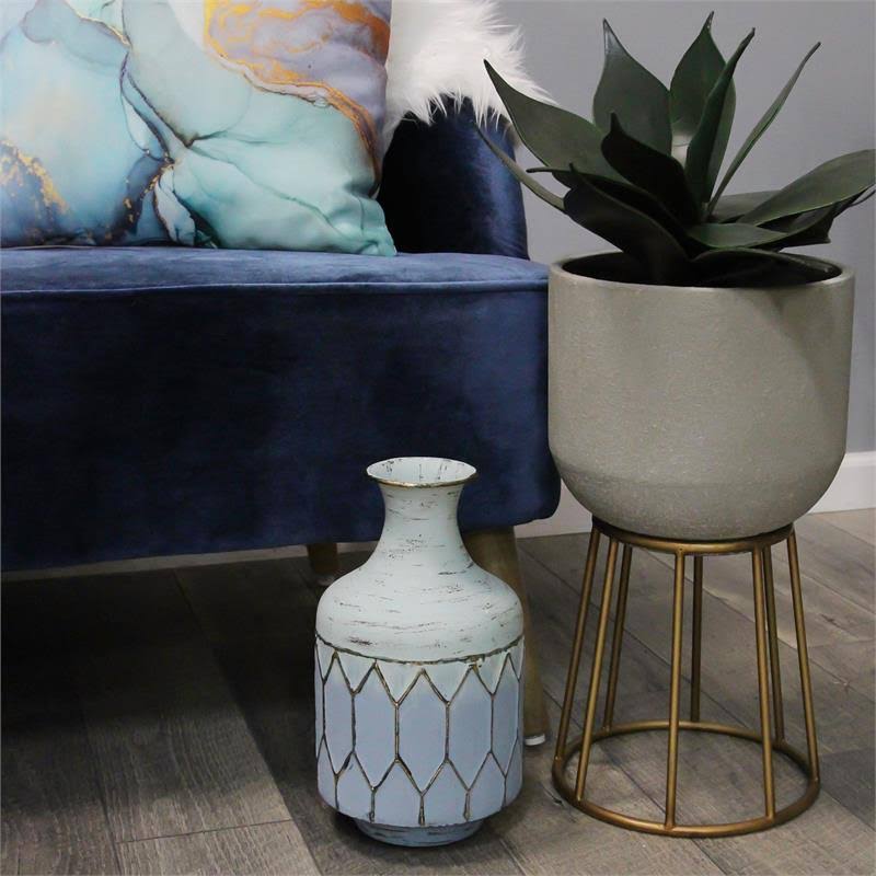 6.69x22 Metal Coastal Table Vase in Distressed Blue/Gold K322732