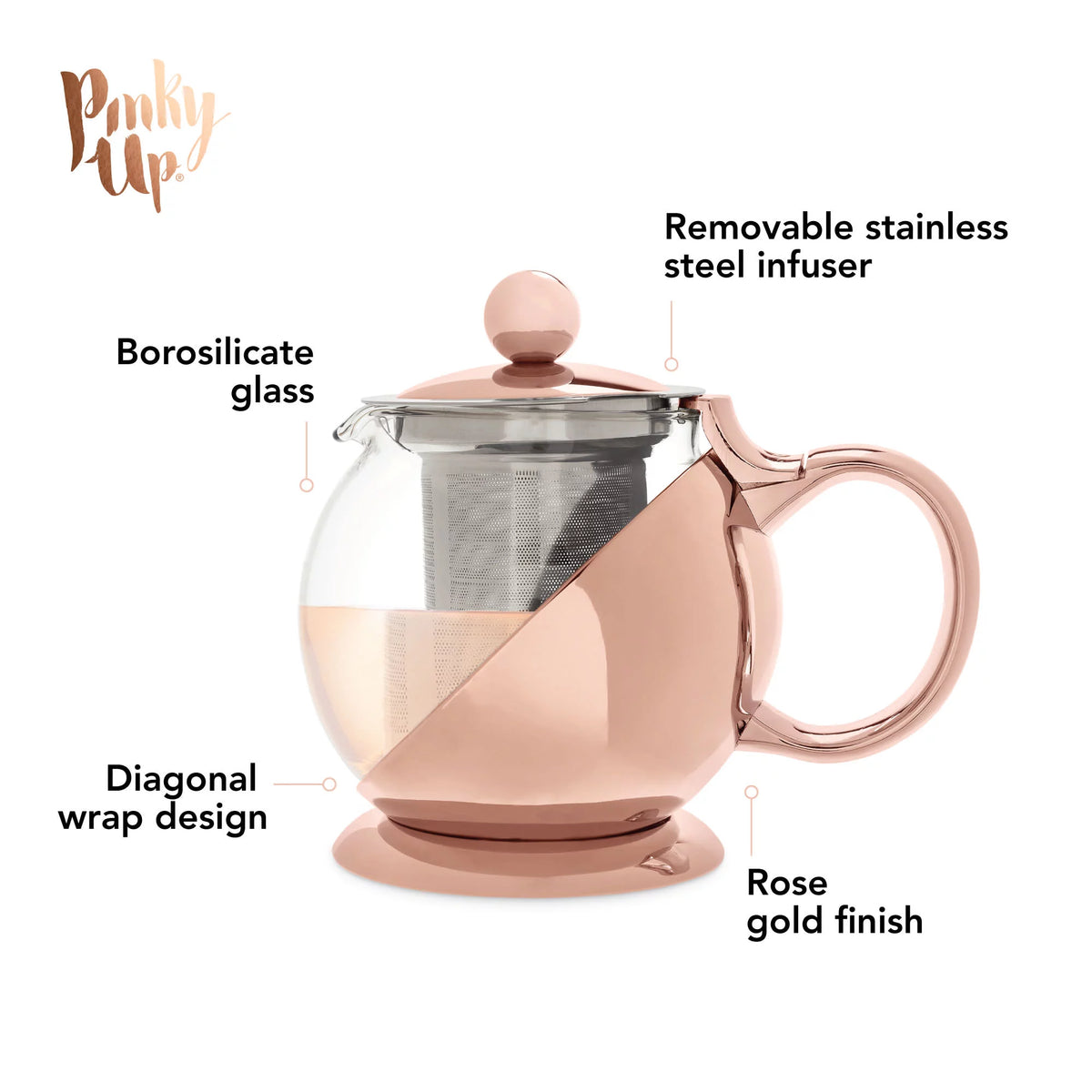 Rose Gold Glass Teapot with Infuser 24 Oz G716002