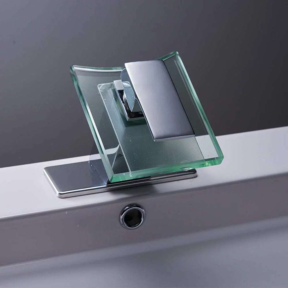 Single Hole Single-Handle Bathroom Faucet with Glass Spout in Polished Chrome O3770
