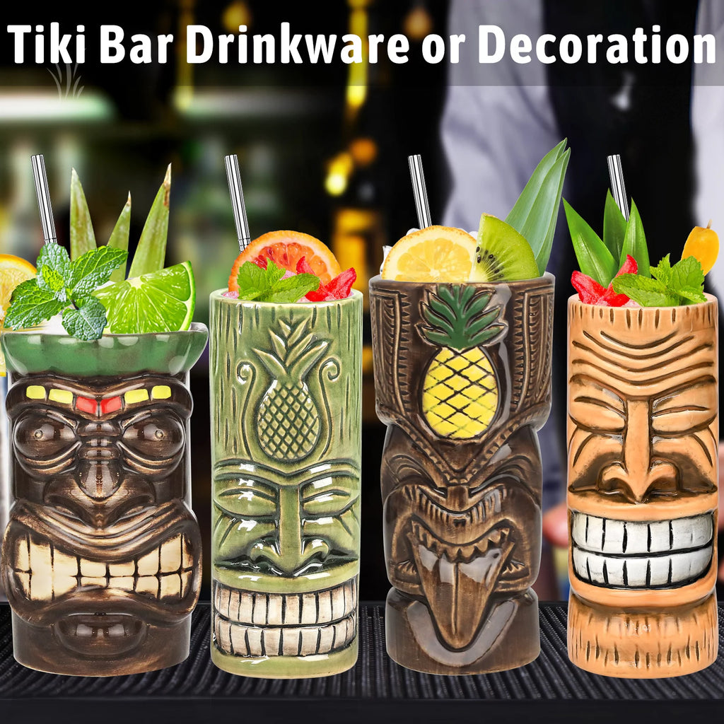 Set of 4 Ceramic Tiki Mugs T18037
