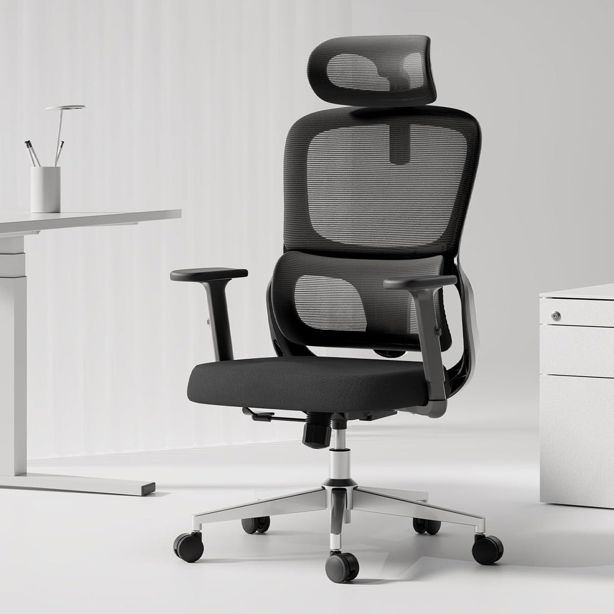 Black Ergonomic Swivel Office Chair with Adjustable Armrest and Headrest U407228