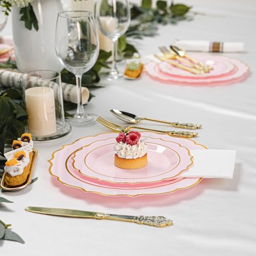 White Plastic Plates and Gold Dinnerware Set for 50 Guests L189