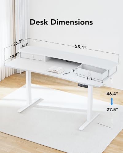 48″ x 24″ Black Electric Standing Desk with 2 Drawers E57057