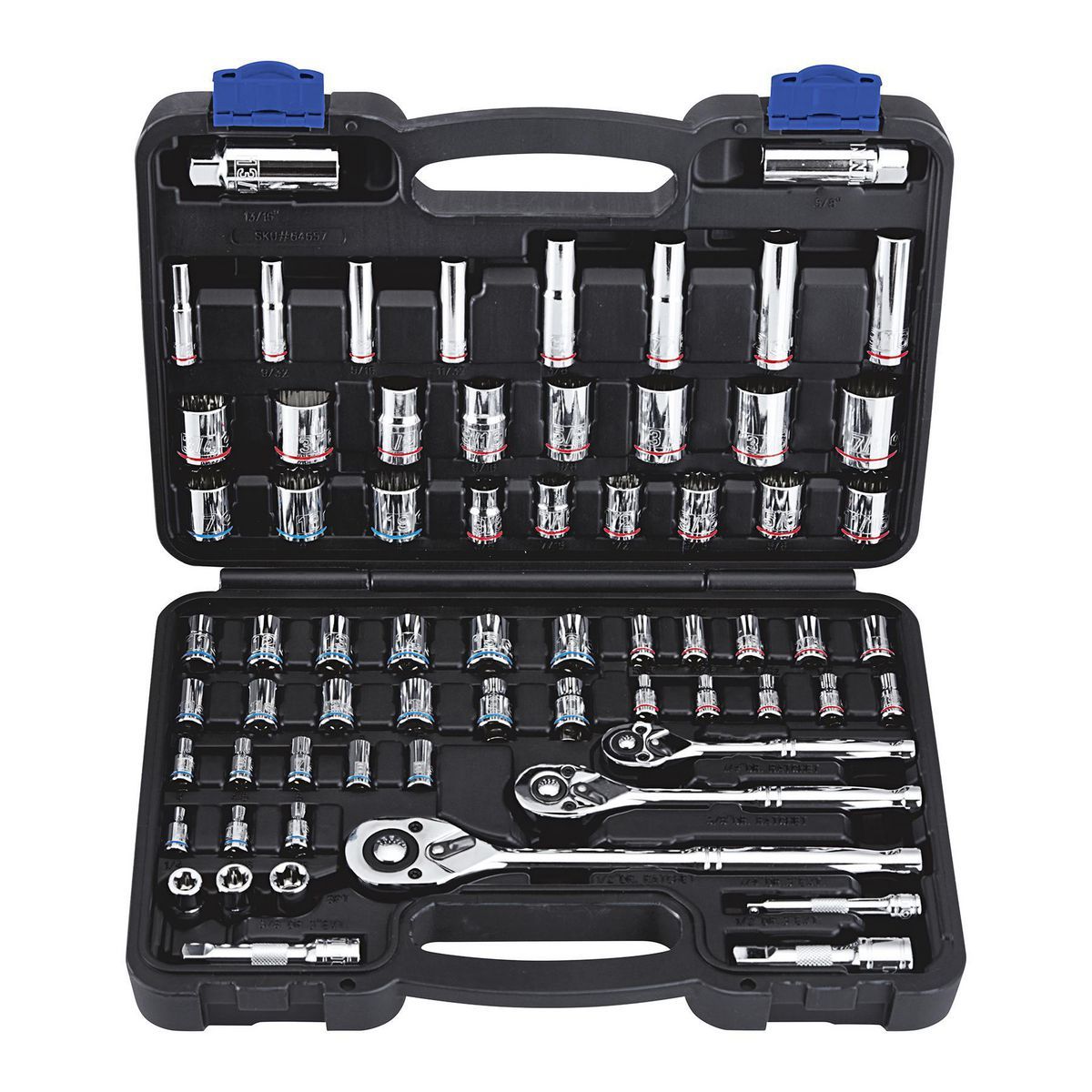 1/4 in., 3/8 in., and 1/2 in. Drive SAE and Metric Socket Set, 66-Piece T9403