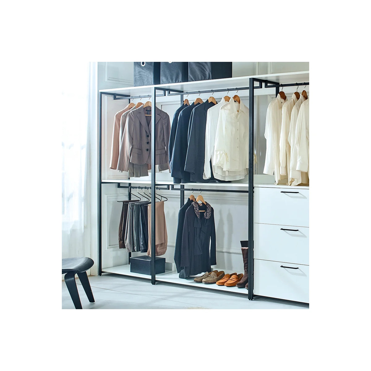 White Freestanding Wood Closet System with Metal Frame B107979