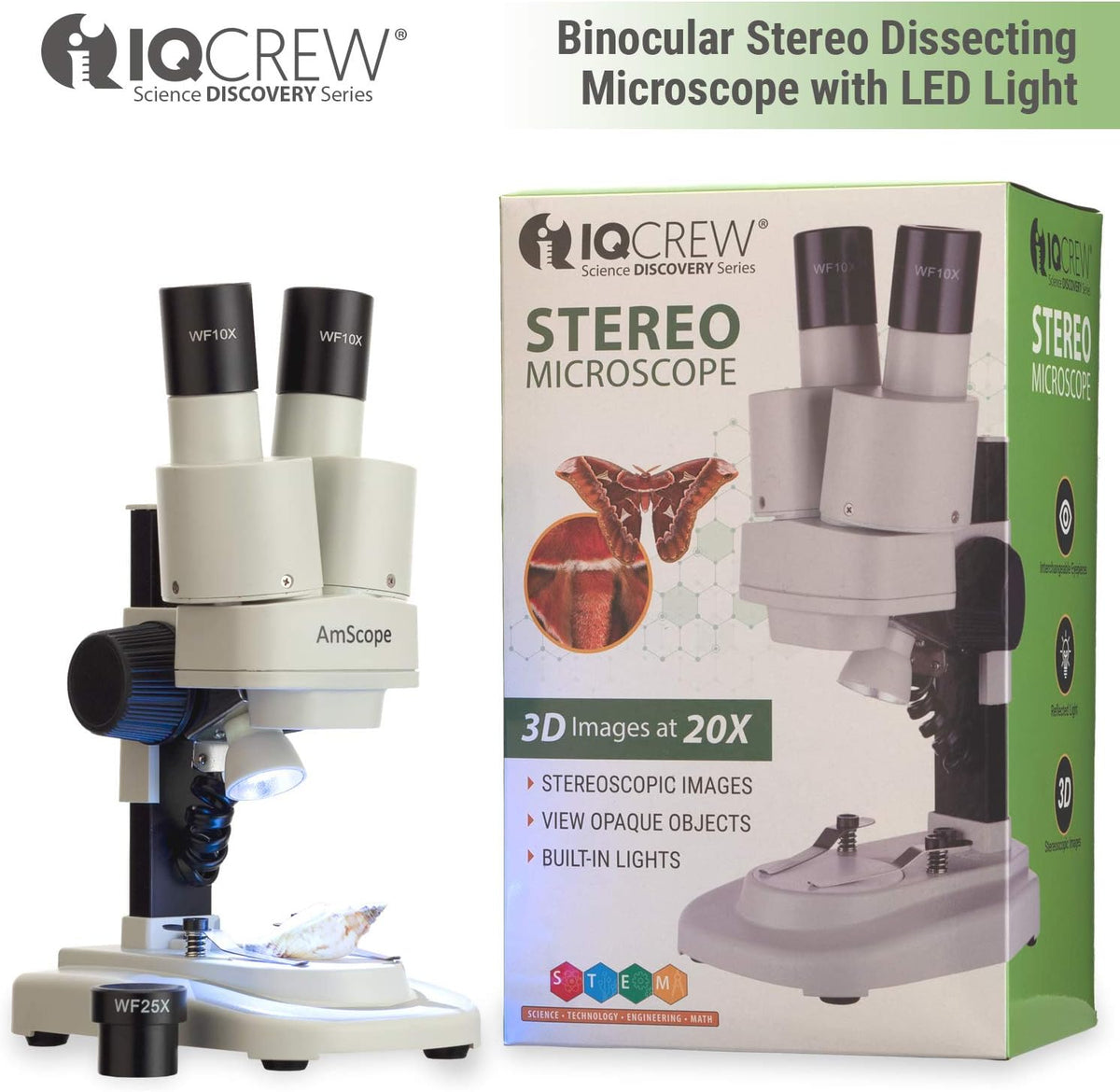 Portable Binocular Stereo Microscope, 20X and 40X Magnification, LED Light Source F28415