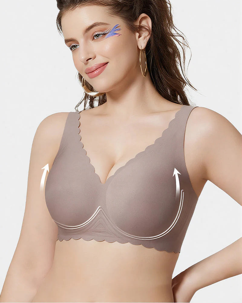 Wireless Bra with Scalloped Edge and Deep V Neckline R330