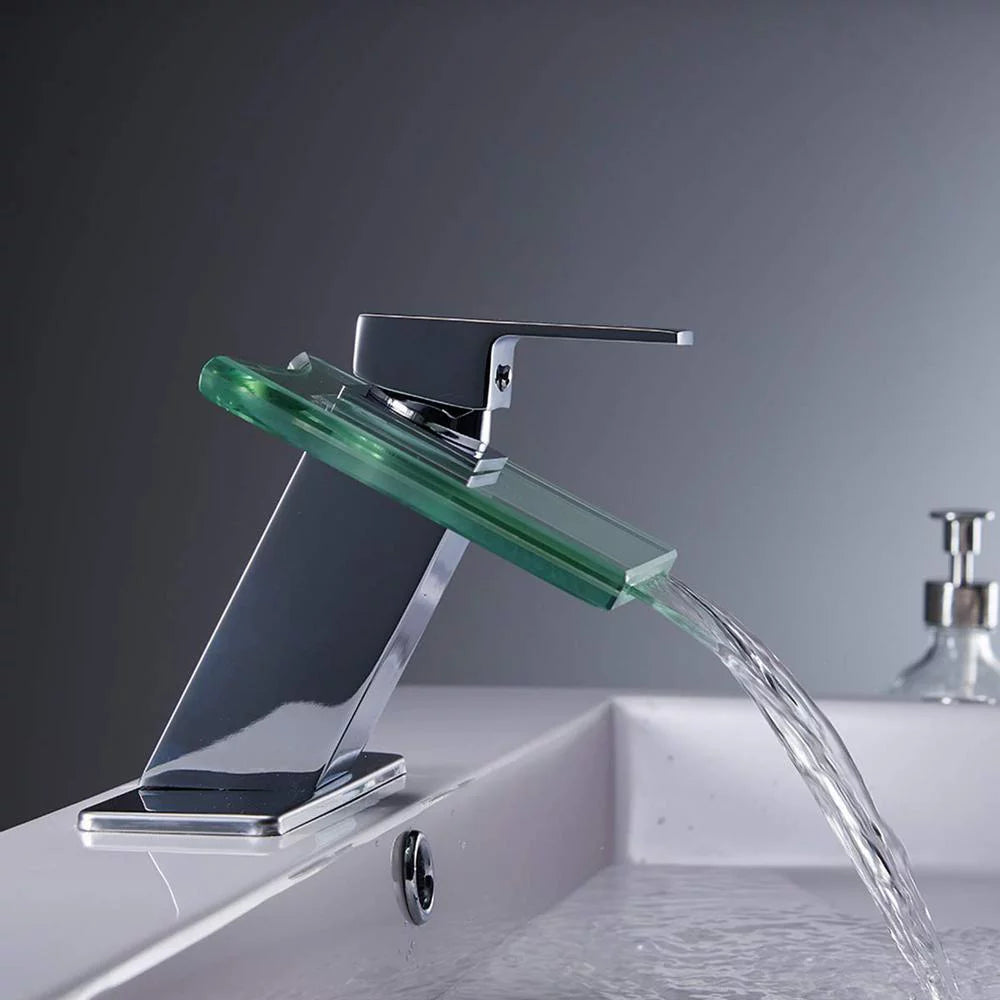 Single Hole Single-Handle Bathroom Faucet with Glass Spout in Polished Chrome O3770