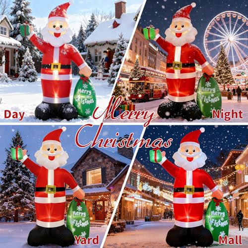 12FT Giant Christmas Inflatable Santa Claus with LED Lights and Gift Bag T6775