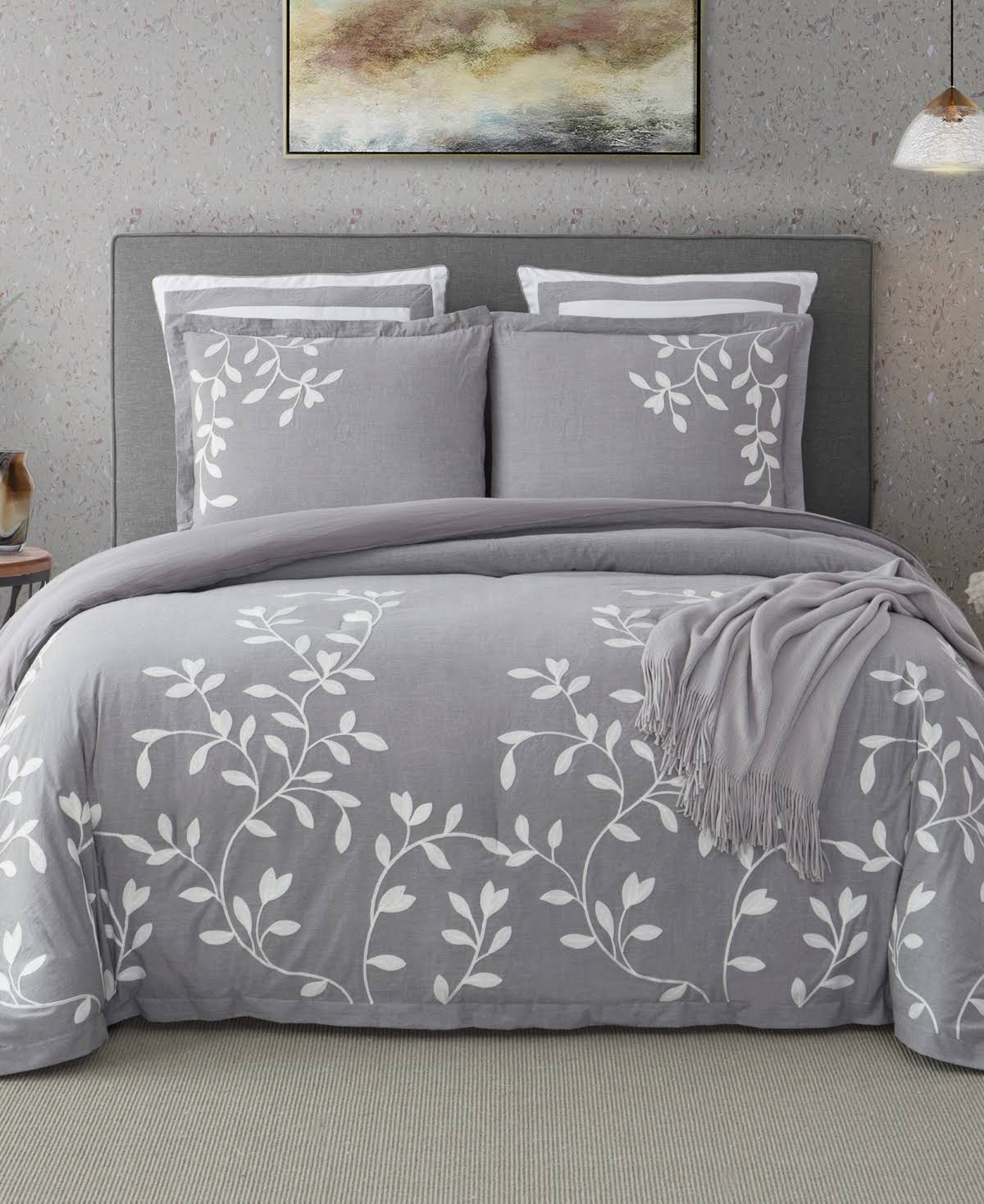 Queen Grey Chambray Cotton Comforter Set E524438