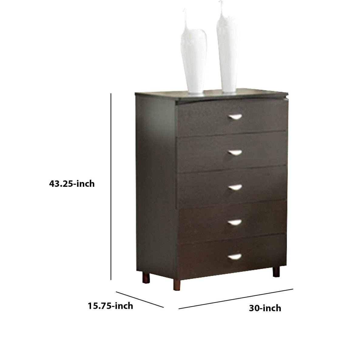 Dark Brown Finish 5 Drawer Chest V37503
