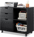 White 3-Drawer Mobile Wood File Cabinet with Open Storage Shelves V112