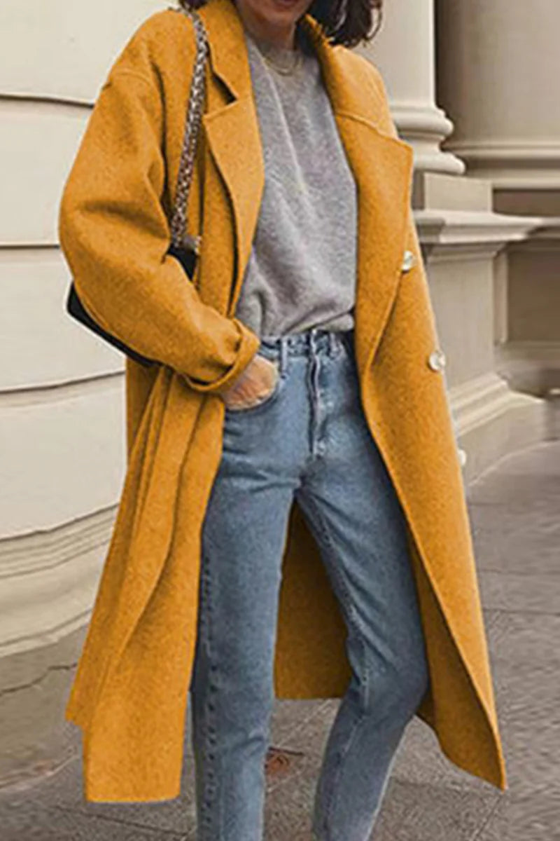 Solid Buckle Turndown Collar Outerwear O889069