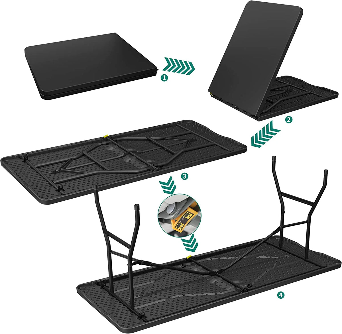 6ft Heavy-Duty Outdoor Folding Table with Carrying Handle, Black K63413