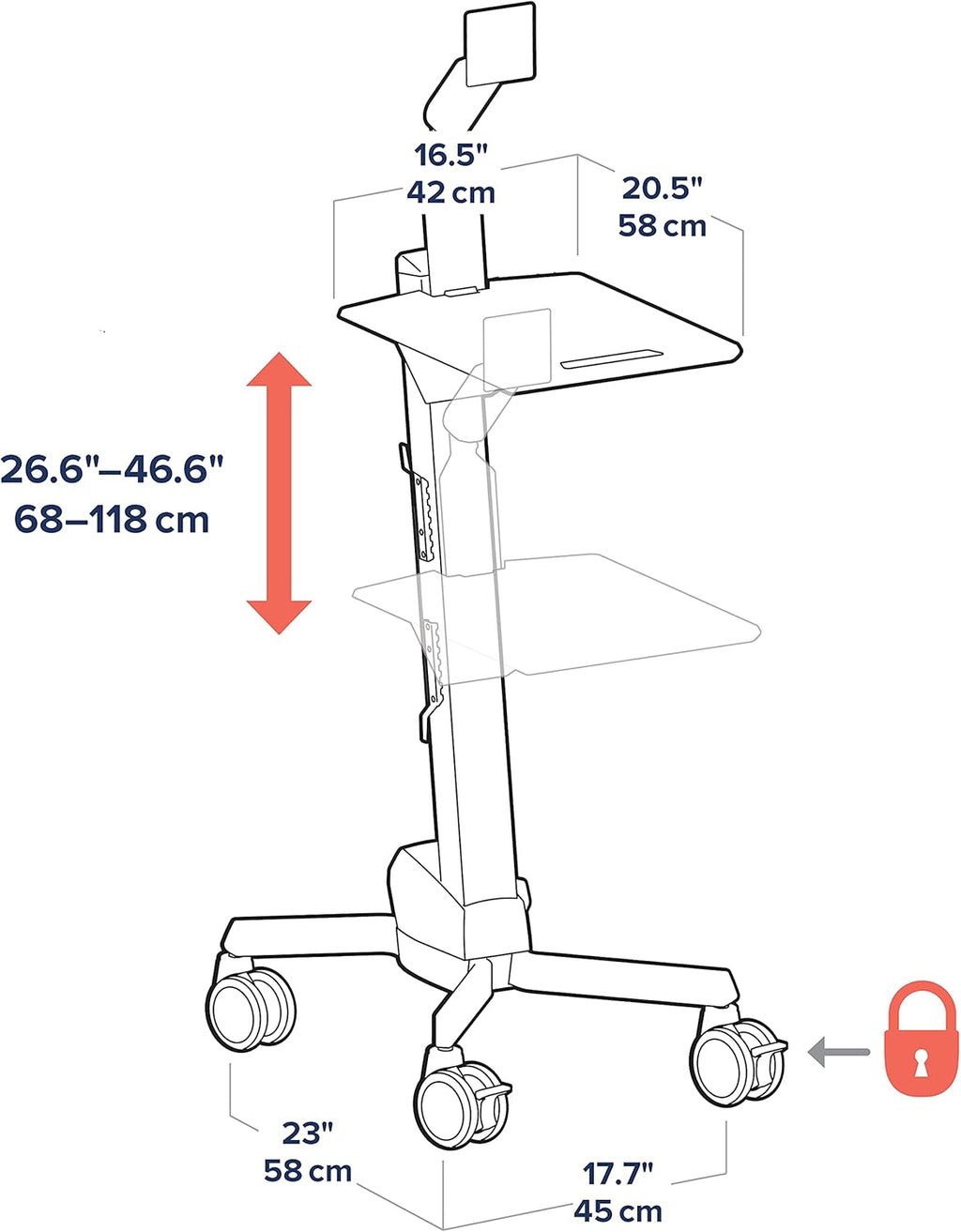 Rolling Computer Cart, Mobile Standing Desk Workstation Z7838