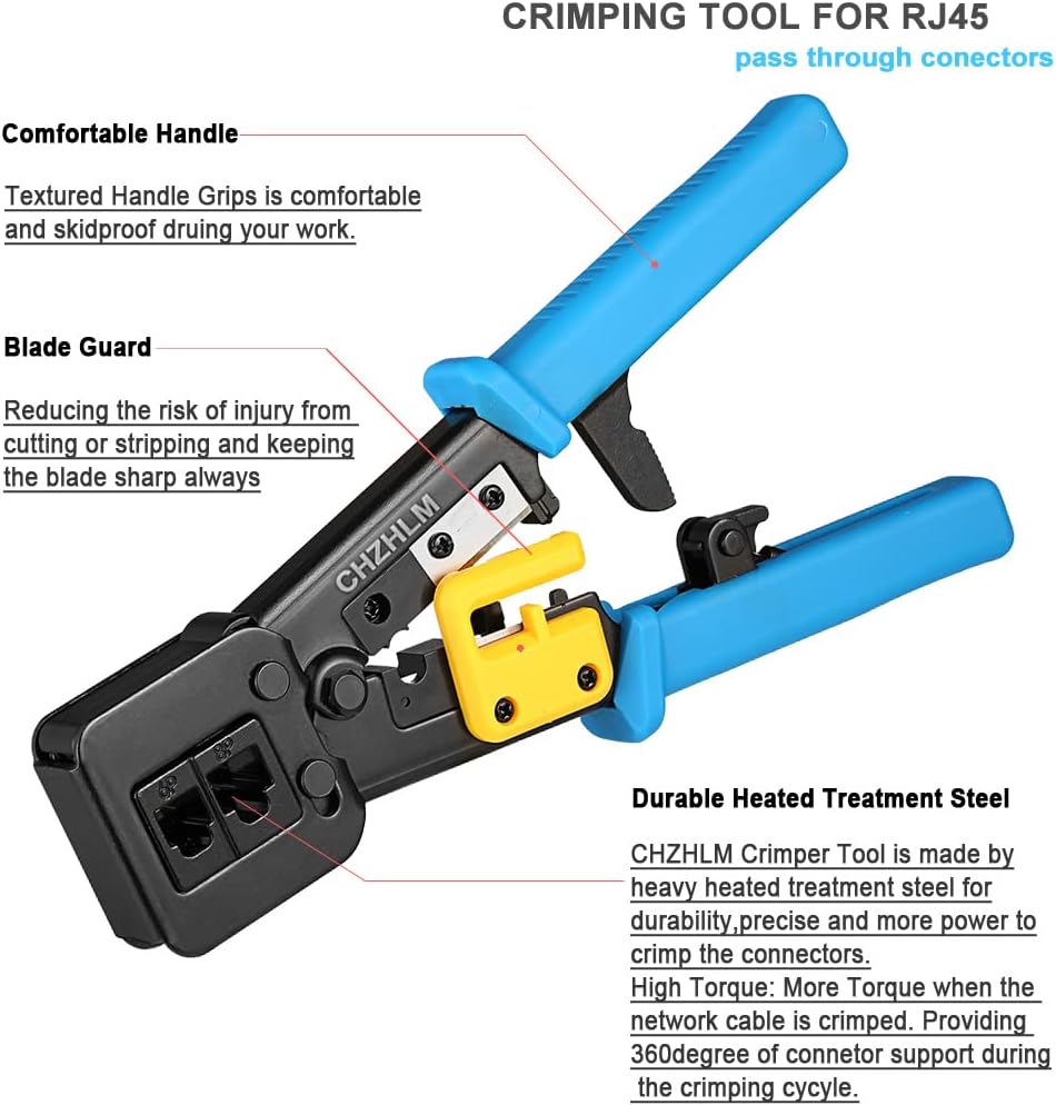 RJ45 Crimp Tool Kit with 50PCS Connectors Cable Tester A857172