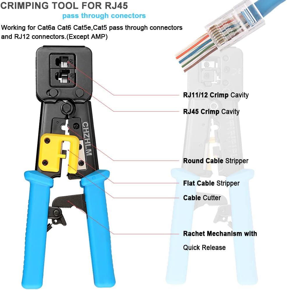 RJ45 Crimp Tool Kit with 50PCS Connectors Cable Tester A857172