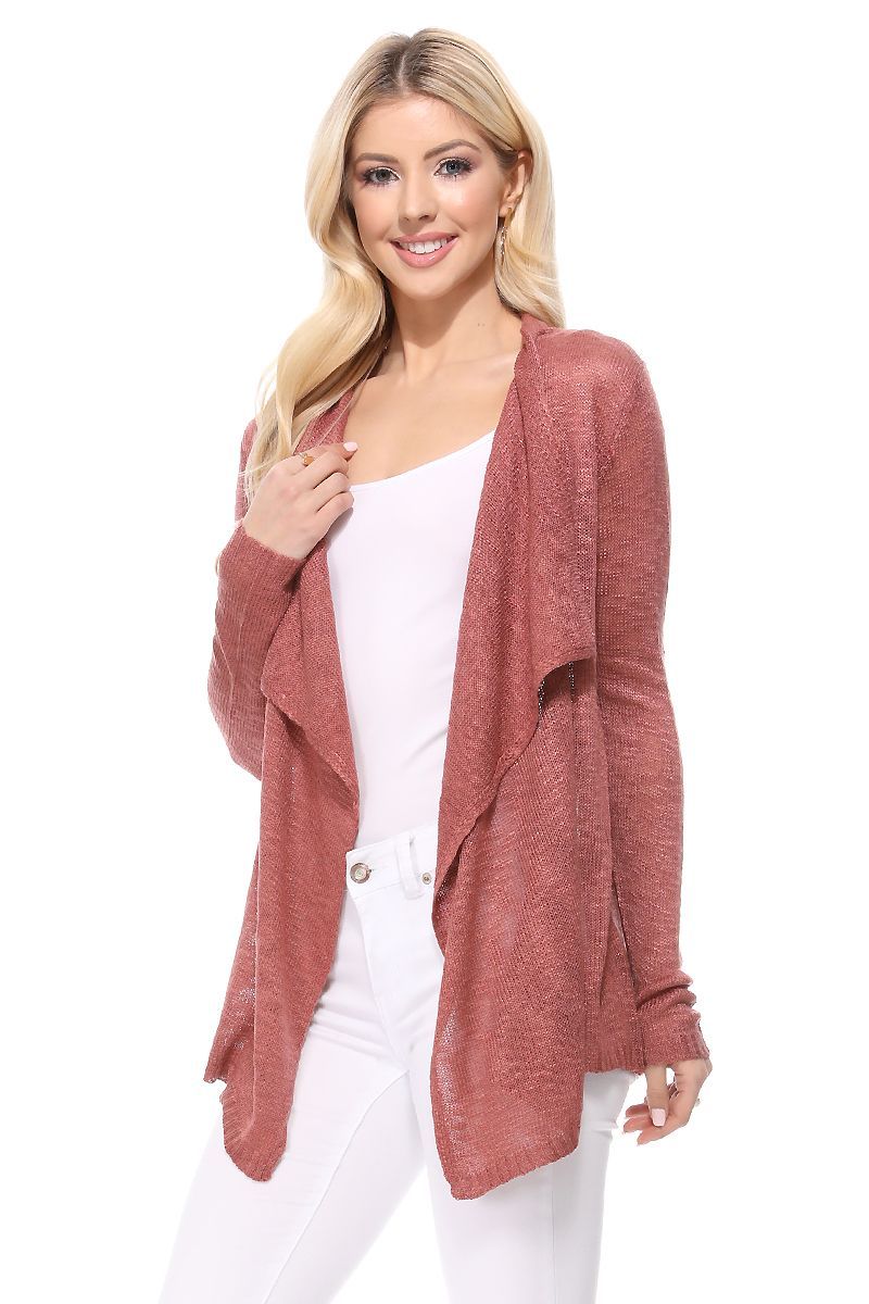 Women's Long Sleeve Sheer Open Front Cardigan Sweater Q176