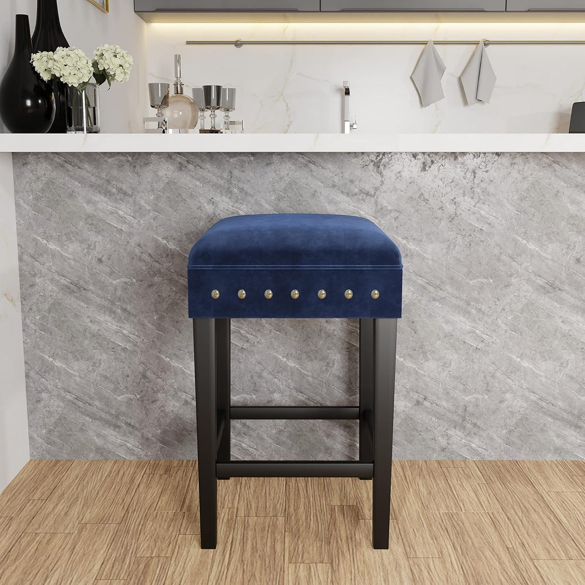 Blue Wood Backless Counter Height Stool B819416